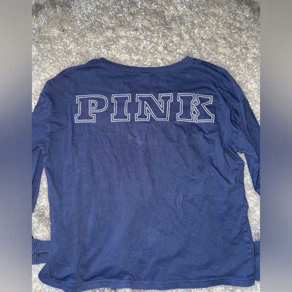 PINK Victoria's Secret Tops - Victoria’s Secret PINK Ace Blue Cotton V-Neck Long Sleeve Tee Sz Medium